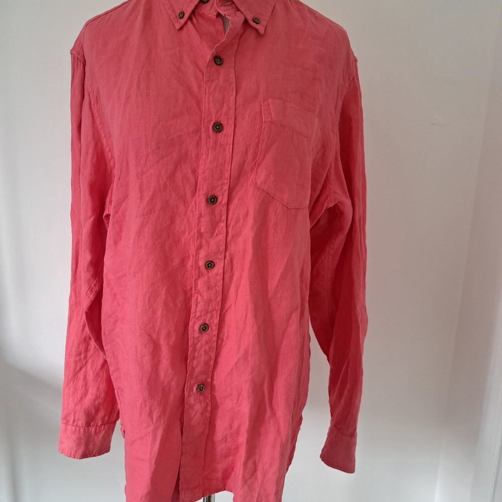 The New Ivy Brand Coral Linen Button Down Shirt Long Sleeve Casual Mens Size M